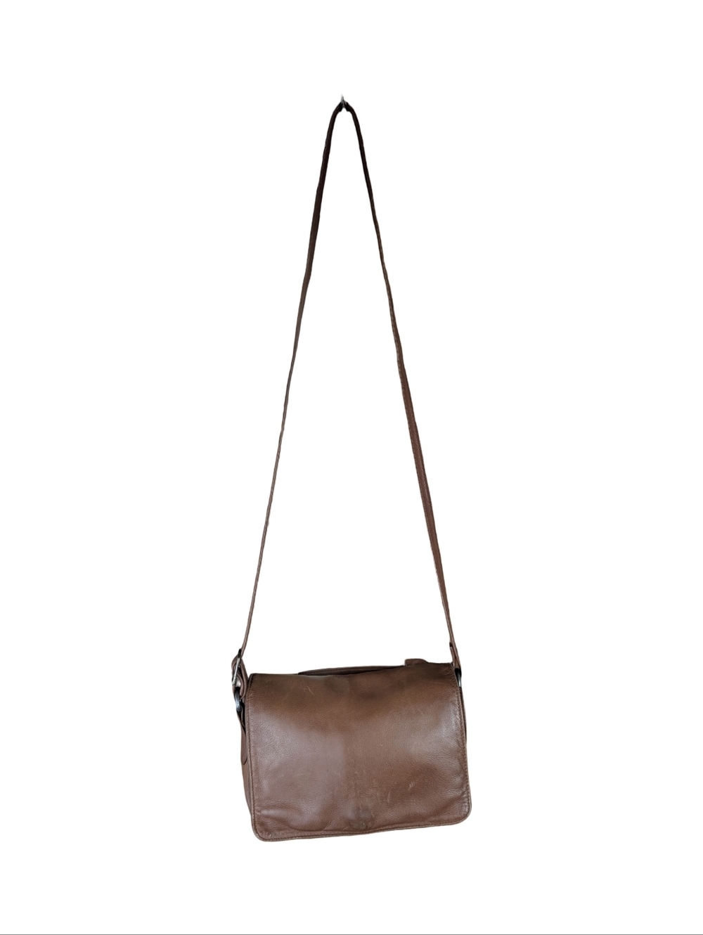 Derek Alexander Brown Leather Organizer Crossbody Bag Built In Wallet Minimalist